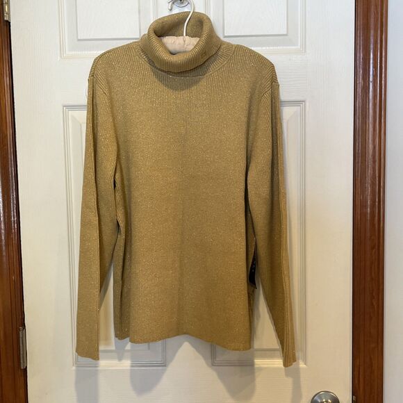 NWT RALPH LAUREN Gold Glitter Knit Long Sleeve Turtle Neck Sweater SIZE 3X - Picture 1 of 14
